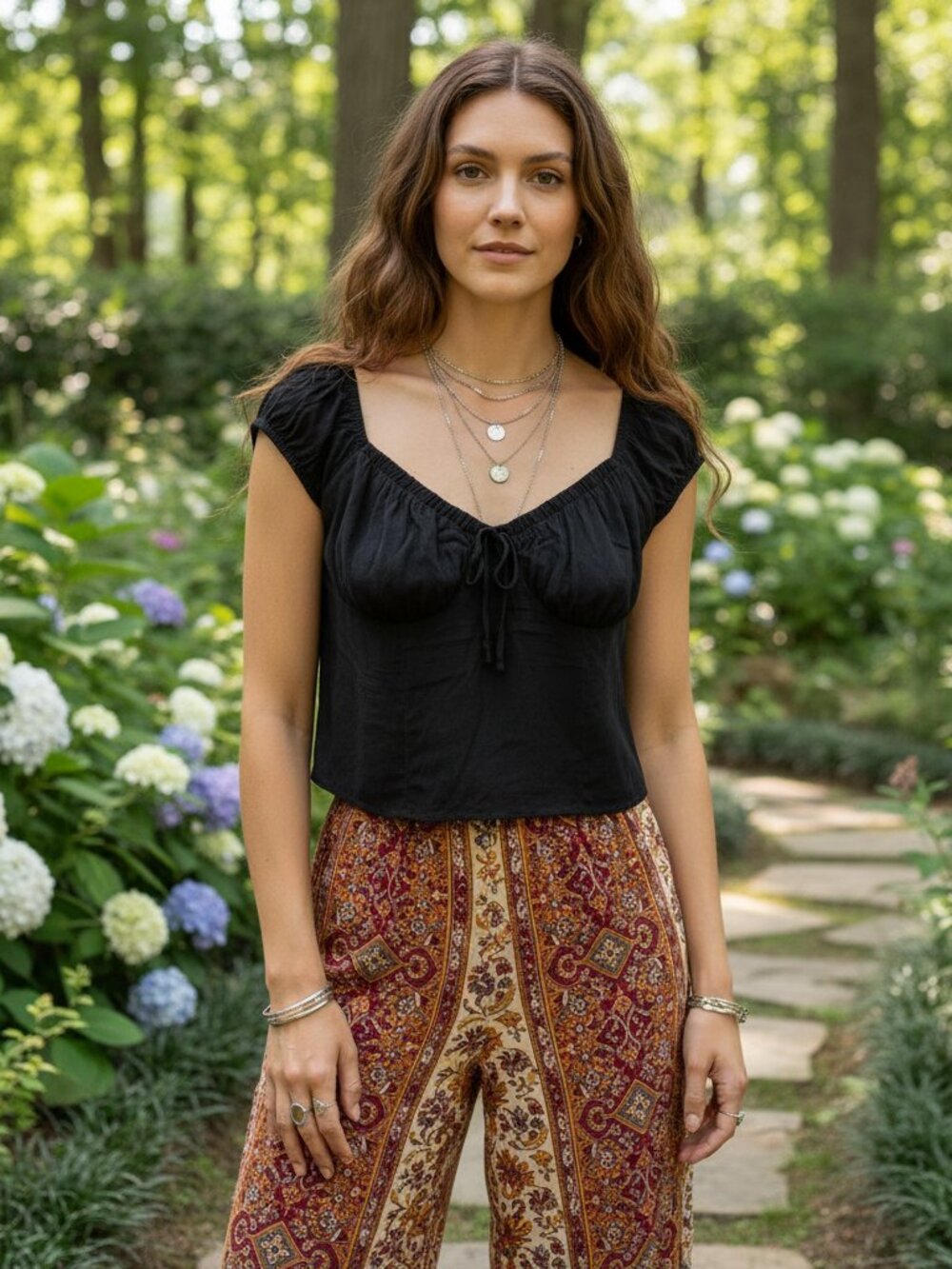 Wild Fable XL Crop Top Black Cap Sleeve Sweetheart Boho Whimsigoth Romantic